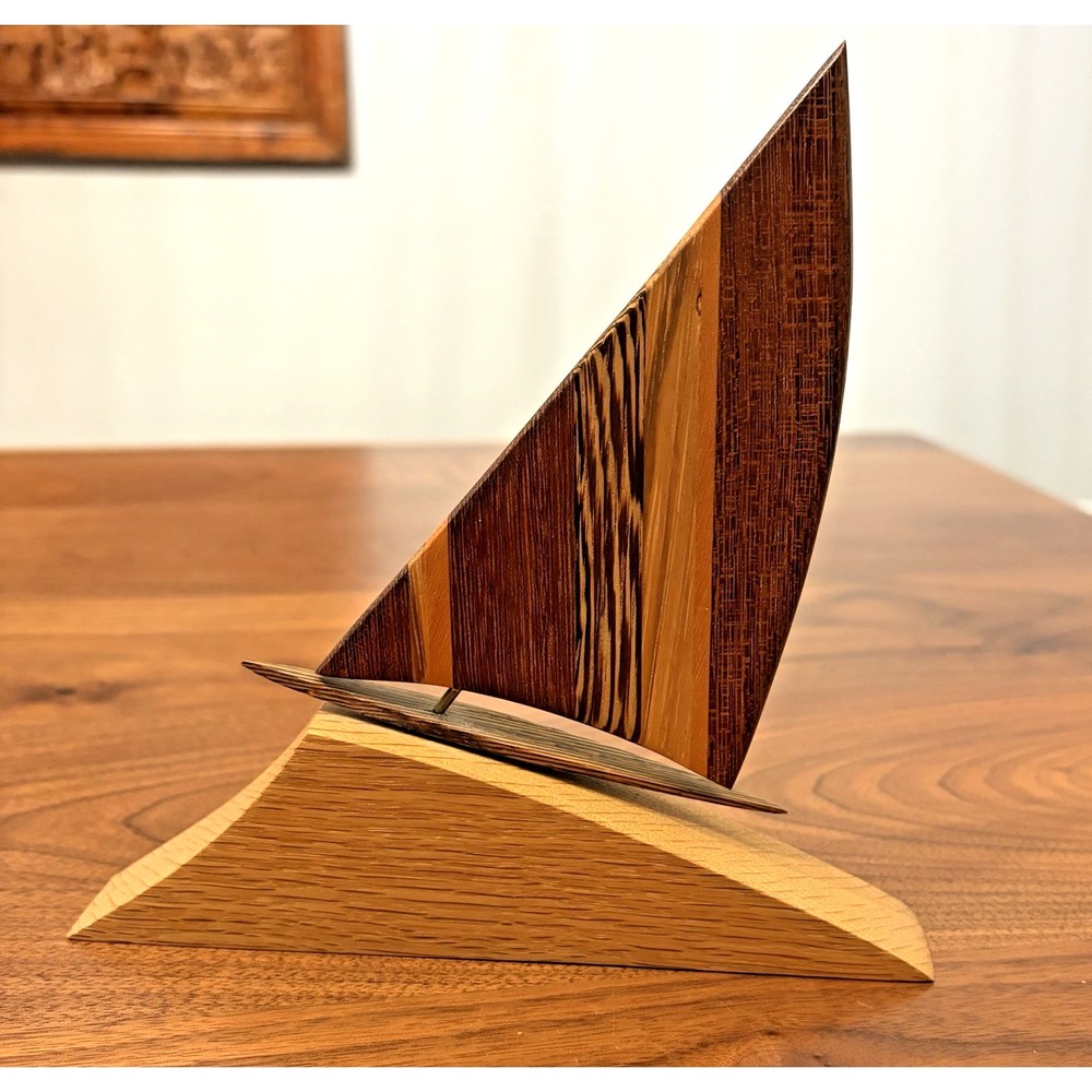 Vintage Wooden Sailboat Sculpture Nautical Art Gregory R. Dunlap 1991 Signed